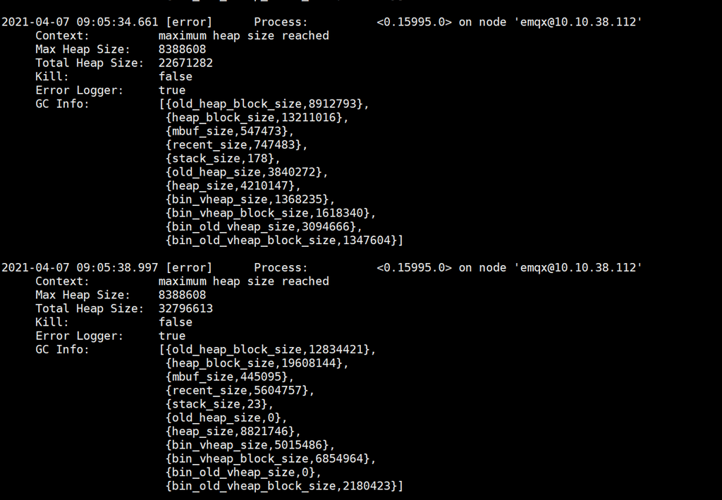 maximum heap size reached - EMQX - EMQ 问答社区